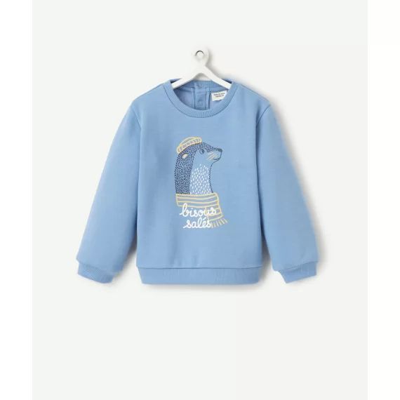 Sweat bébé garçon en fibres recyclées bleu motif loutre