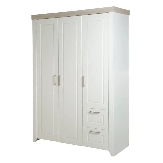 Armoire Bébé 3 Portes Et 2 Tiroirs Felicia Blanc Cassé / Décor Bois Luna