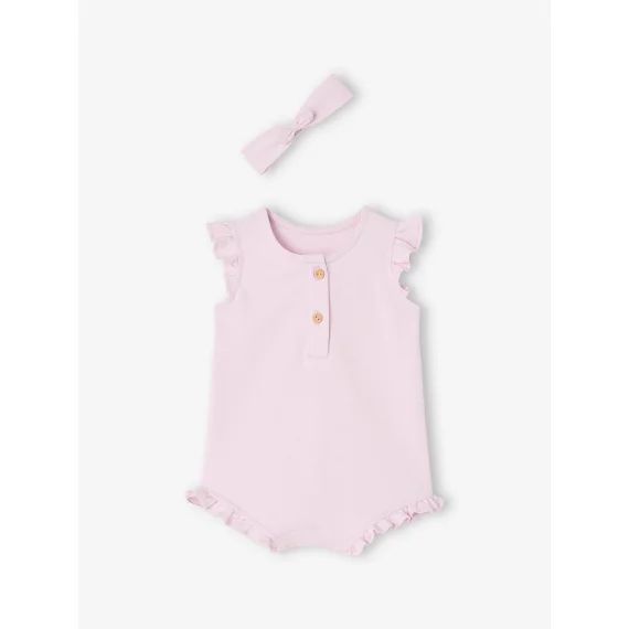Ensemble combishort et bandeau naissance rose