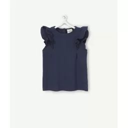 Le t-shirt bleu marine volanté en coton biologique –  – Soldes