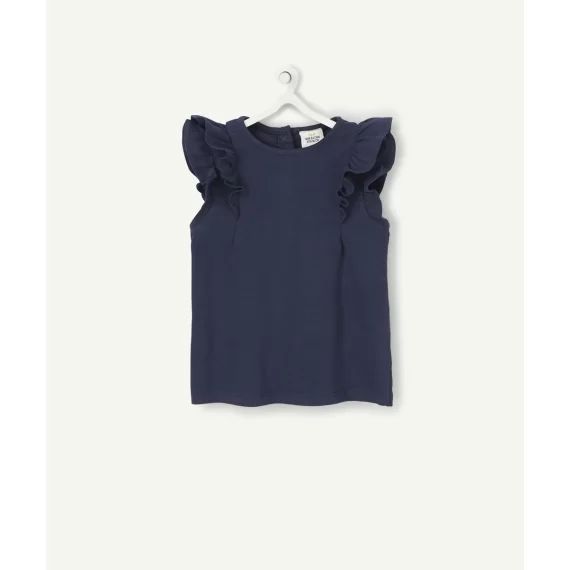 Le t-shirt bleu marine volanté en coton biologique –  – Soldes