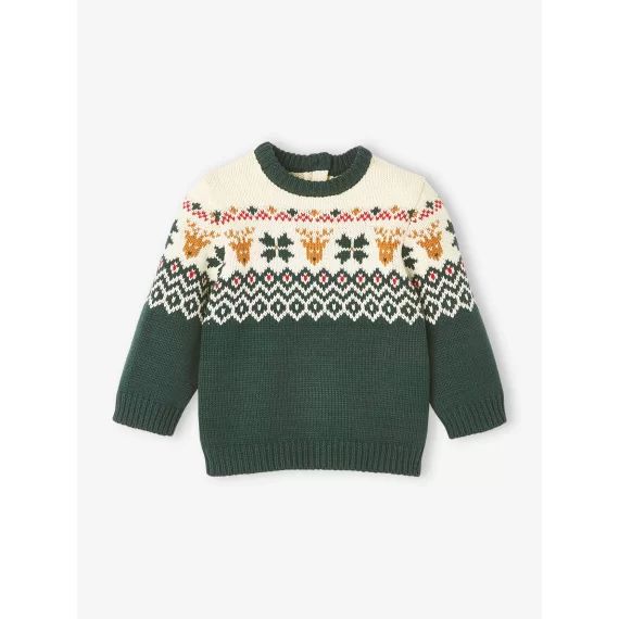 Pull de Noël bébé capsule famille motifs famille vert sapin