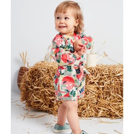 Combi-short fluide bébé fille en coton imprimé fleuri –  – Soldes