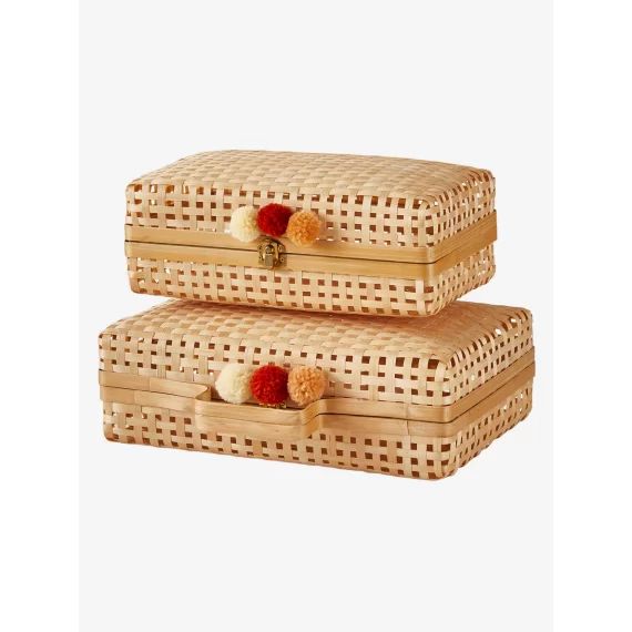 Lot de 2 valisettes en bambou beige