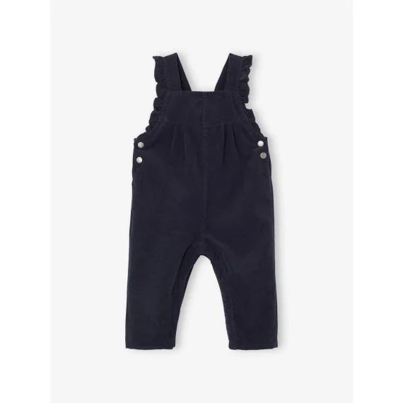 Salopette à volants bébé en velours bleu ardoise