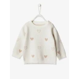 Pull jacquard coeurs bébé fille ivoire