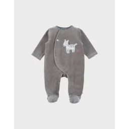 Pyjama Bébé En Velours Avec Broderie Zèbre Vert