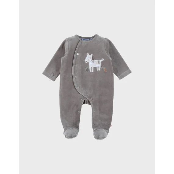 Pyjama Bébé En Velours Avec Broderie Zèbre Vert
