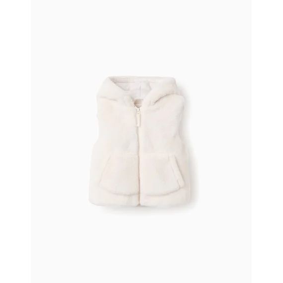 Gilet En Fausse Fourrure Avec Capuche Beige Clair