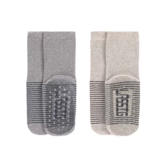 Lot de 2 paires de chaussettes antidérapantes en coton bio gris (pointure 19-22)
