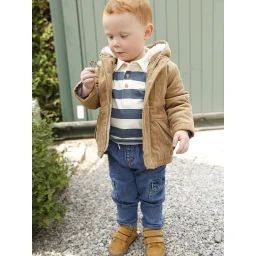 Manteau bébé en velours côtelé avec doublure en fausse fourrure caramel
