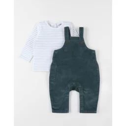 Set salopette + t-shirt manches longues à rayures vert