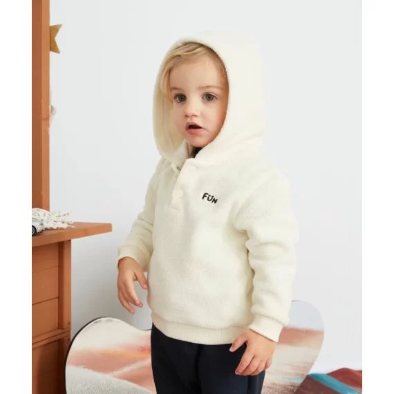 Sweat en polaire écru avec capuche bébé garçon –  – Soldes