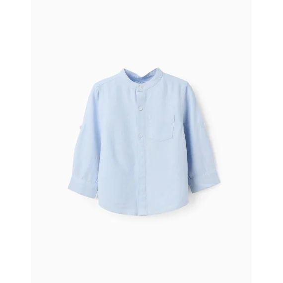Chemise Avec Col Mao Bleu Clair