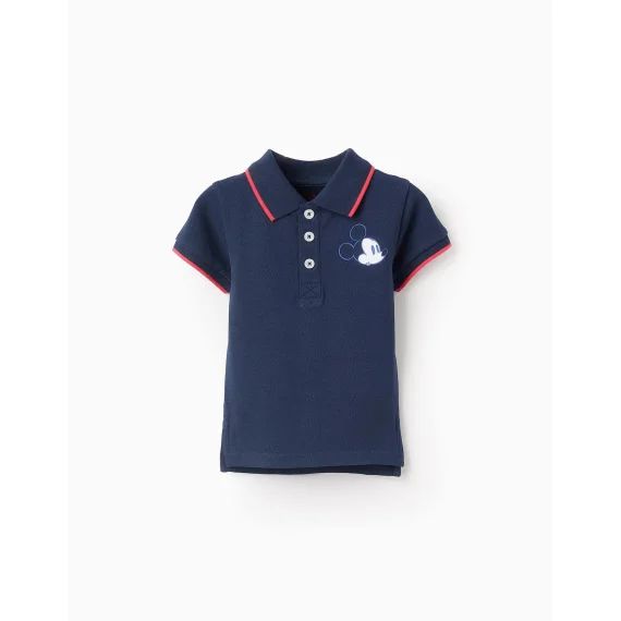 Polo En Piqué De Coton Mickey Bleu Foncé