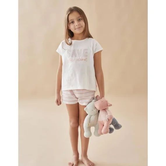 Pyjamas 2 Pièces Court Imprimé save The Planet Rose