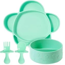 Coffret Repas En Silicone Ventouse 4 Pièces Vert