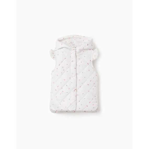 Gilet Matelassé Avec Capuche Et Motif Floral Beige Clair