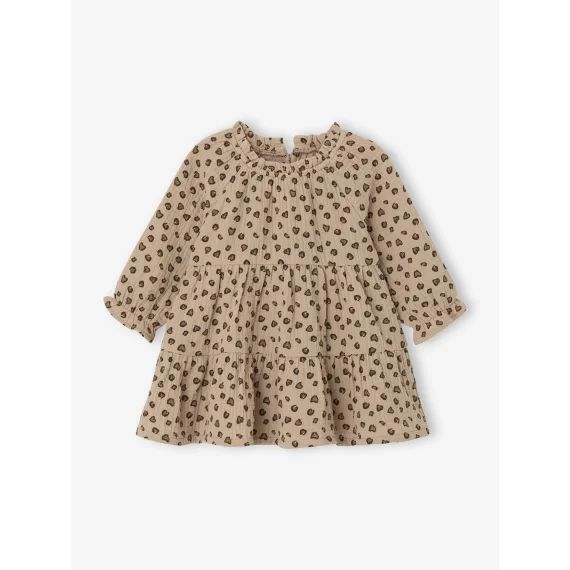 Robe bébé à volants en gaze de coton taupe