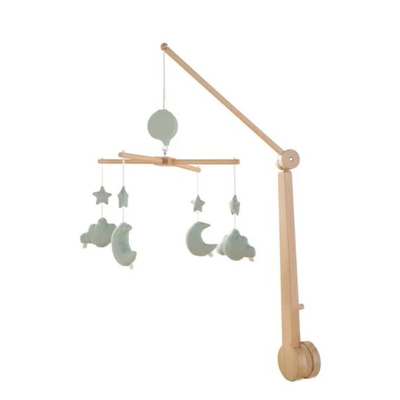 Mobile Musical Bébé En Bois Avec 4 Jouets Vert