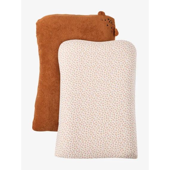 Lot de 2 housses de matelas à langer animaux en éponge noisette