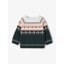 Pull jacquard de Noël bébé vert sapin