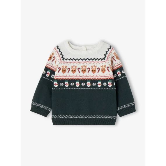 Pull jacquard de Noël bébé vert sapin