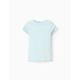 T-shirt Côtelé Avec Finition Ondulée Bleu Clair