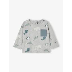 T-shirt motifs animaux polaires bébé manches longues gris chiné