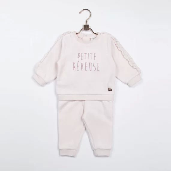 Sweat velours brodé Fille Rose