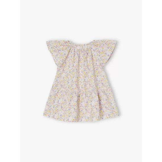 Robe fleurie bébé manches papillon écru