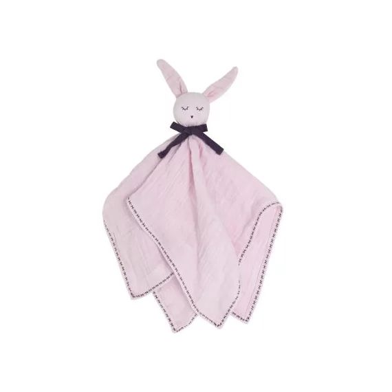 Doudou plat en coton bio Lapin rose