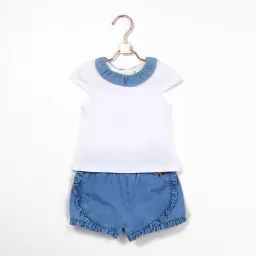 T-shirt bimatière bicolore Fille Bleu