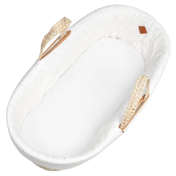 Habillage De Couffin En Gaze De Coton Pois Dorés Blanc