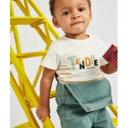 T-shirt bébé garçon en fibres recyclées rayé écru et camel –  – Soldes