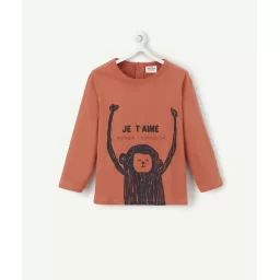 T-shirt bébé garçon en fibres recyclées rouille avec message –  – Soldes