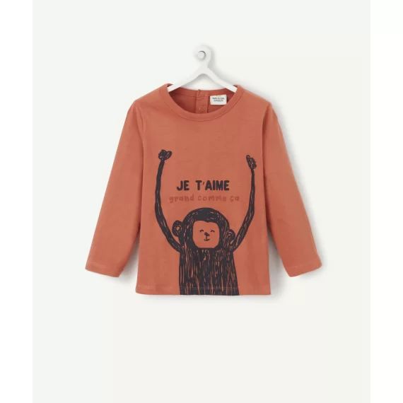T-shirt bébé garçon en fibres recyclées rouille avec message –  – Soldes