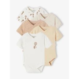 Lot de 5 bodies bébé manches courtes Montgolfière écru