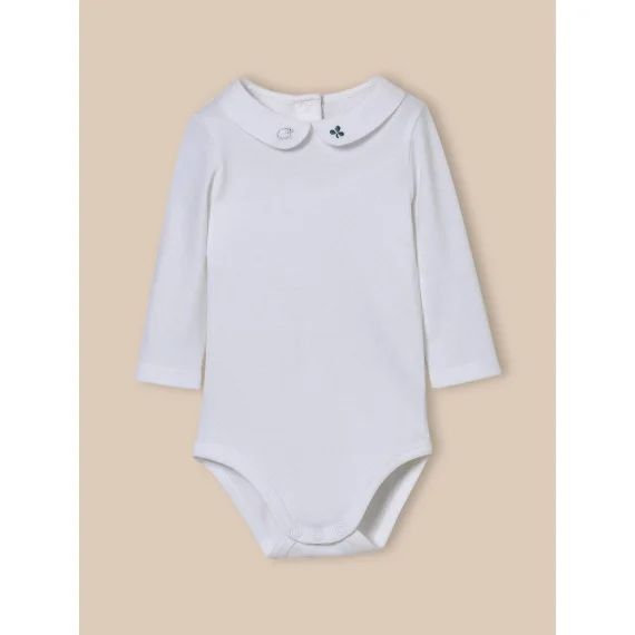 Body Col Brodé En Coton Biologique Blanc Doux