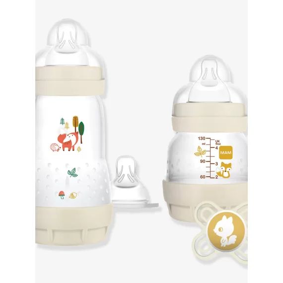 Coffret naissance biberons + tétines + sucette MAM lin