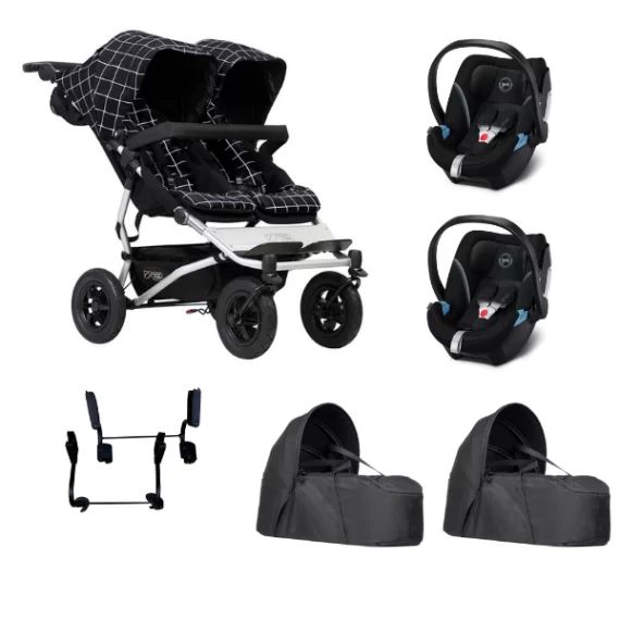 Poussette Double Mountain Buggy Duet V3.2 – Grid + 2 Cocoon V2 + 2 Coques Cybex Aton 5