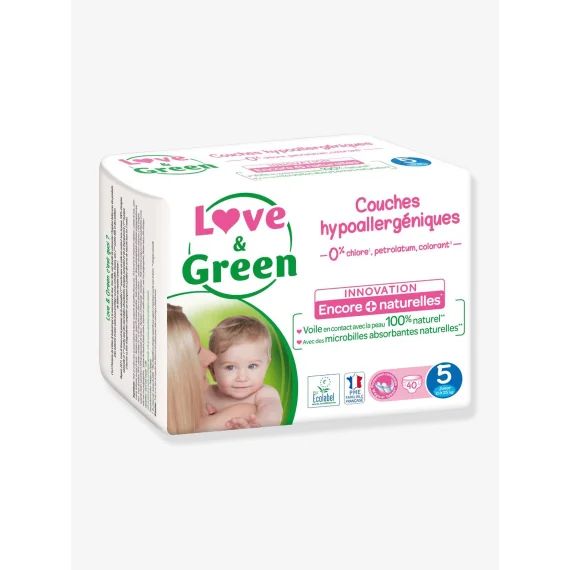 Couches hypoallergéniques T5 x 40 LOVE&GREEN blanc