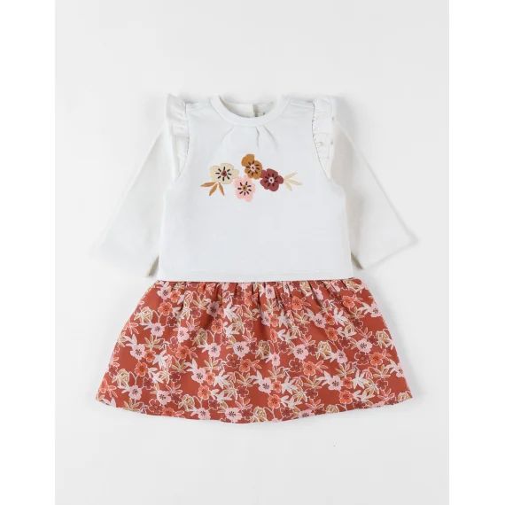 Robe Bi-matière Fleurs Blanc