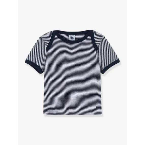 T-shirt rayé milleraies bébé manches courtes PETIT BATEAU en coton bio marine rayé blanc