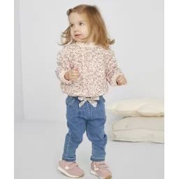 Pantalon sarouel en denim avec noeud fleuri bébé fille