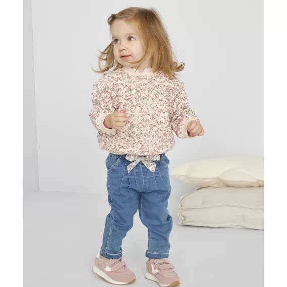 Pantalon sarouel en denim avec noeud fleuri bébé fille