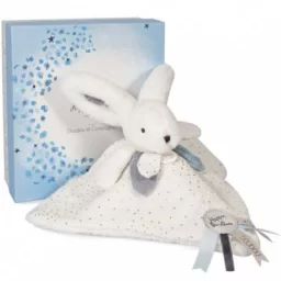 Doudou plat avec coffret lapin bleu Happy Glossy