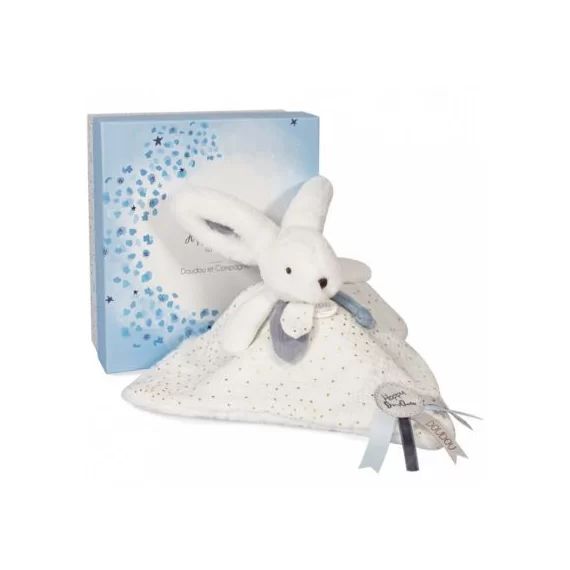 Doudou plat avec coffret lapin bleu Happy Glossy