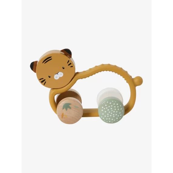 Hochet tigre en silicone et bois FSC® TANZANIE orange