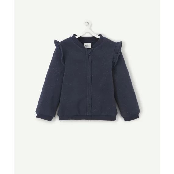 Gilet zippé bébé fille en fibres recyclées bleu et couleur dorée –  – Soldes